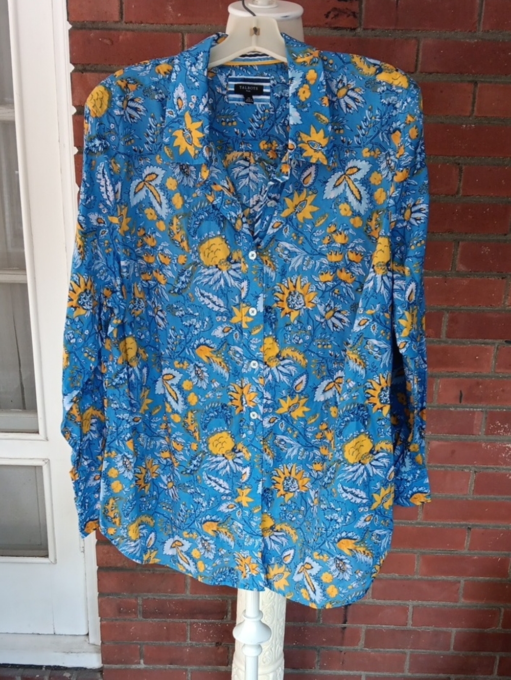 Talbots Plus Watercolor Botanical Cotton Button Front Blouse 2X EUC